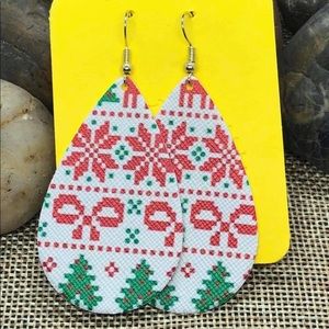 Christmas sweater Teardrop Faux Leather Earrings